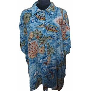 Vtg CLIO II Hawaiian Shirt Made In USA Pearl Buttons Hula Dancers Surfers 3X